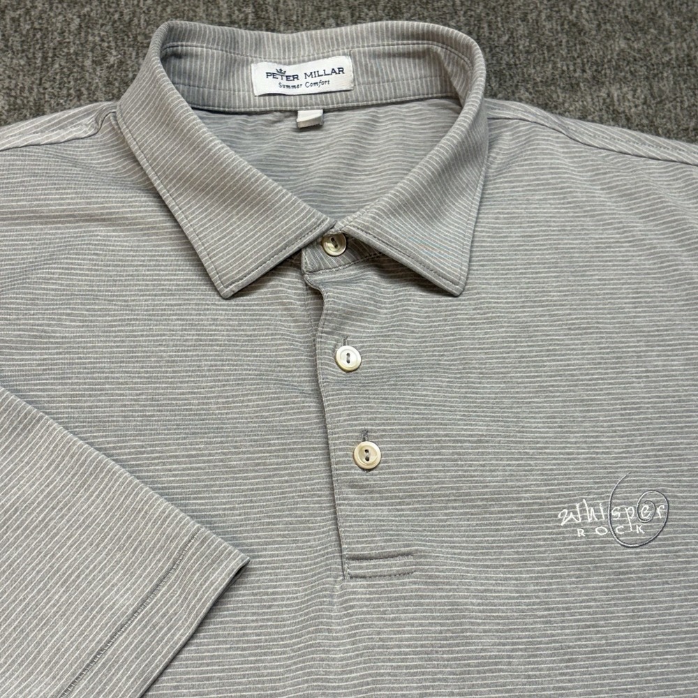 Peter Millar Summer Comfort Golf Polo Shirt Men's Sz L Striped Stretch‎